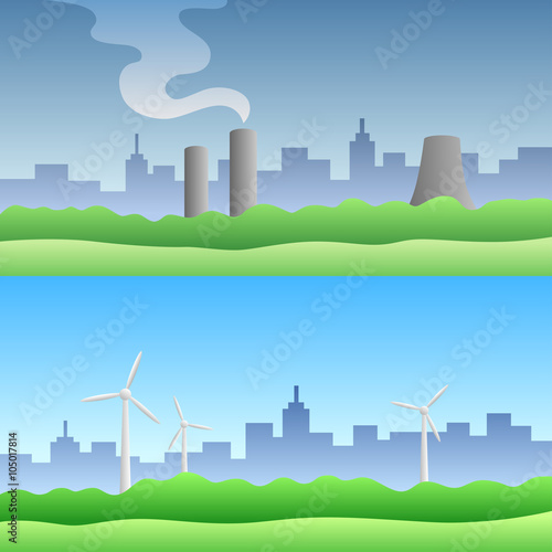 Ecology landscape city silhouette nature illustration vector