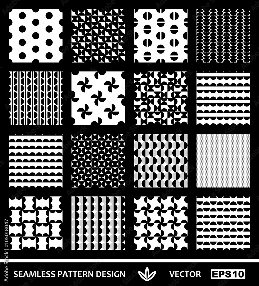 Abstract, modern geometric backgrounds set, simple style seamless patterns