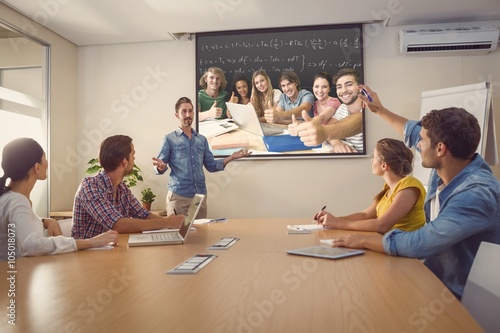 Composite image of college students gesturing thumbs up