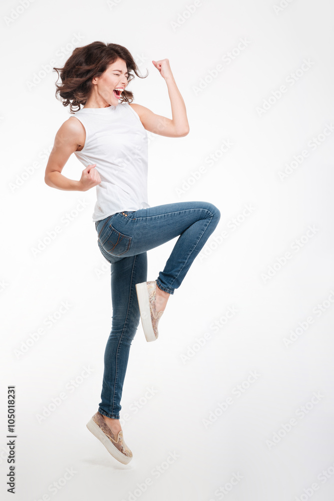 Cheerful woman celebrating her success
