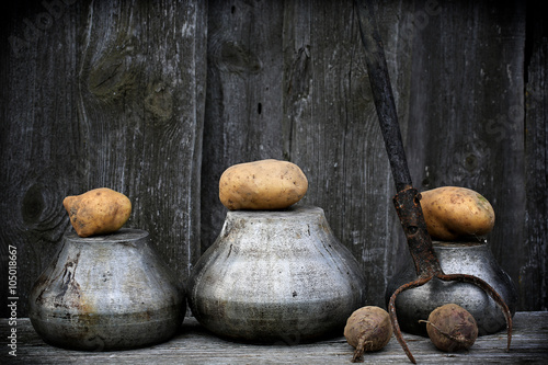 antique pots for cooking fork retro vintage rustic style © sabyna75