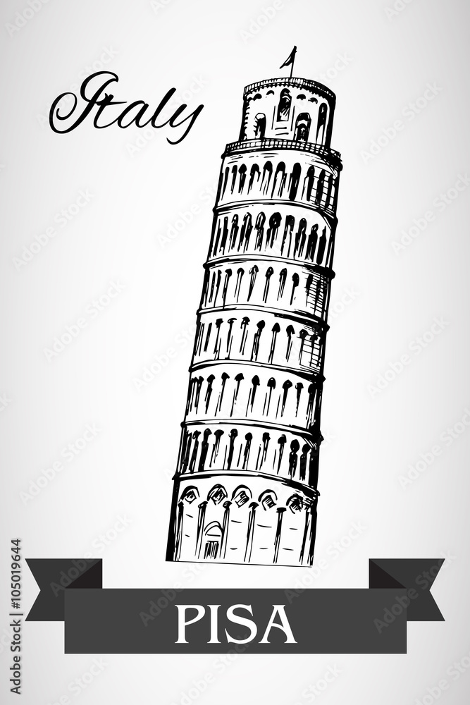 Hand drawn Leaning Tower of Pisa