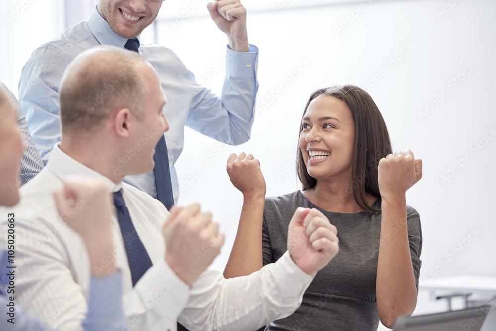 smiling business people meeting in office smiling business people meeting in office