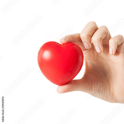 female hands with small red heart