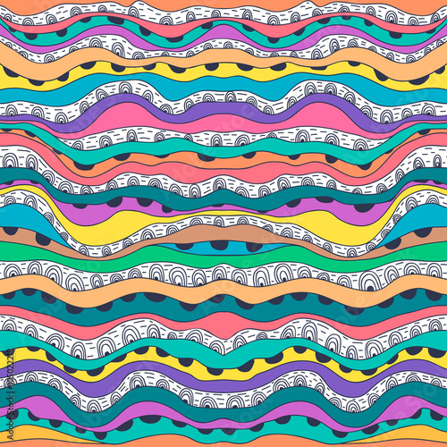 Vector seamless abstract colorful doodle pattern. Wave texture. Art background