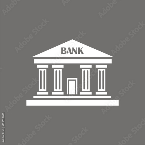 Icono de un edificio de banco sobre fondo oscuro. Ilustración vectorial
