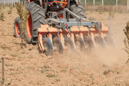  Close up of a disc harrow system, cultivate the soil