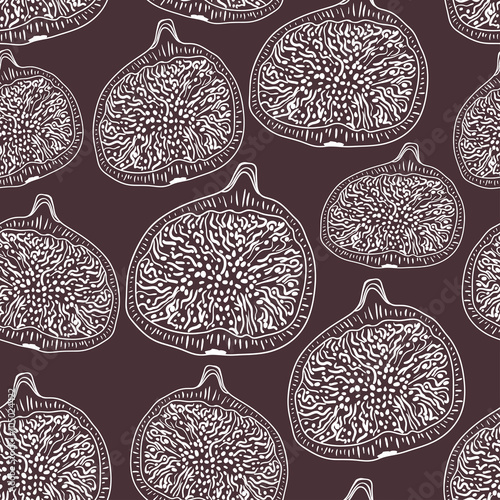 Seamless pattern with figs on wine background. Hand drawn figs texture