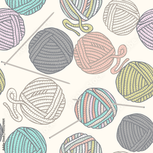 Seamless pattern with balls of yarn. Winter vector texture