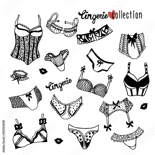 Collection of doodle women lingerie isolated on white