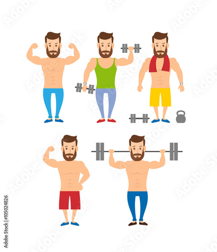 bodybuilder fitness model muscle man posing with dumbbell barbell isolated on white background.fitness training