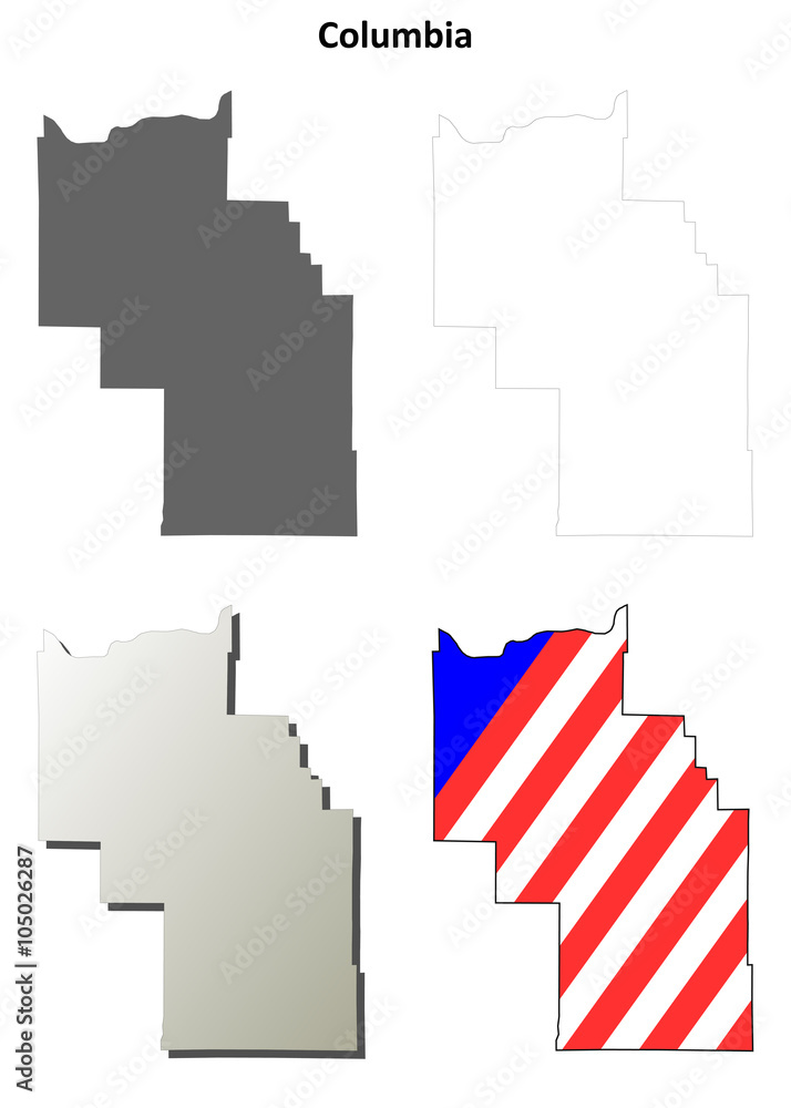 Fototapeta premium Columbia County, Washington outline map set