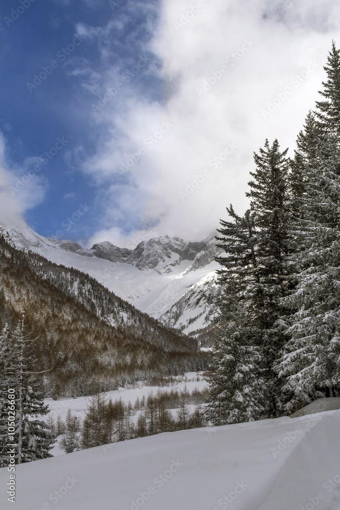 Fototapeta premium winter views of Italian alps and rocky peaks