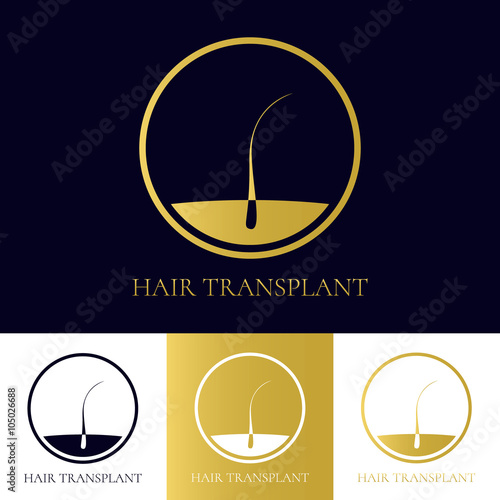 Hair transplant logo template. Hair loss treatment concept. Hair medical diagnostics label. Hair follicle icon. Hair bulb symbol. Perfect for hair clinics or diagnostic centres. Vector illustration.