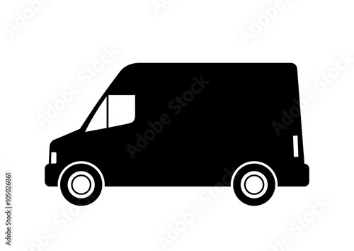 Black delivery van on white background