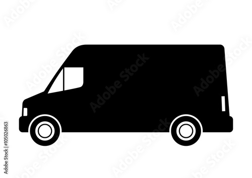 Black delivery van on white background