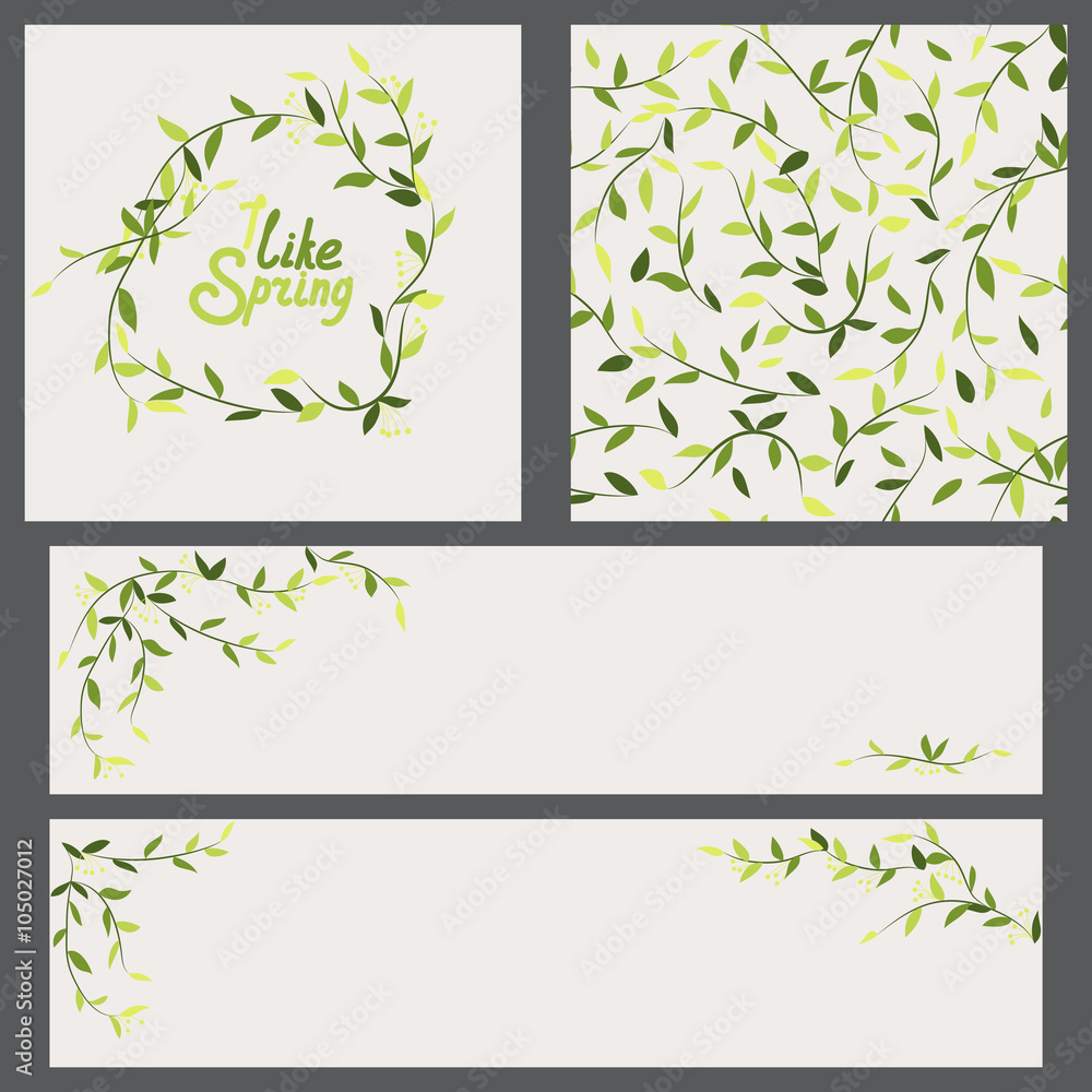 set of spring banners and pattern