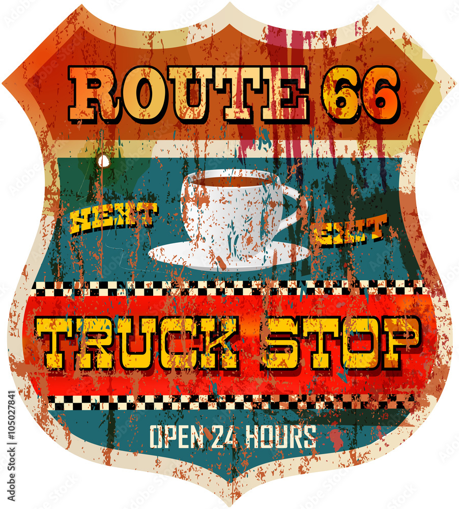 Vintage route 66 truck stop sign, vector Stock Vector | Adobe Stock