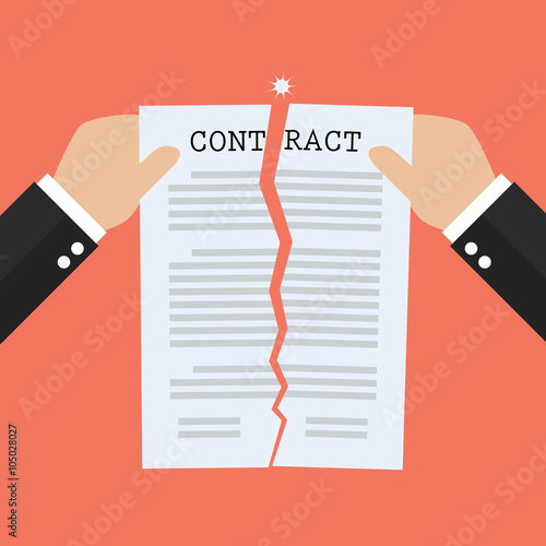 Hands tearing apart contract document paper