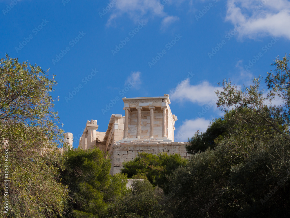 The Temple of Athena Nike on the Acropolis of Athens in Athens, Greece.