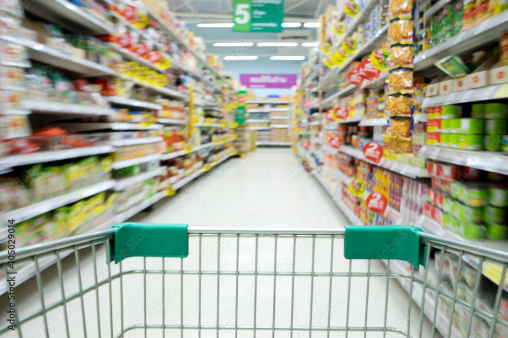 custom made wallpaper toronto digitalShopping in supermarket shopping cart view with motion blur. Grocery shopping experience supermarket aisle photo brightly lit close-up view consumer behavior insights