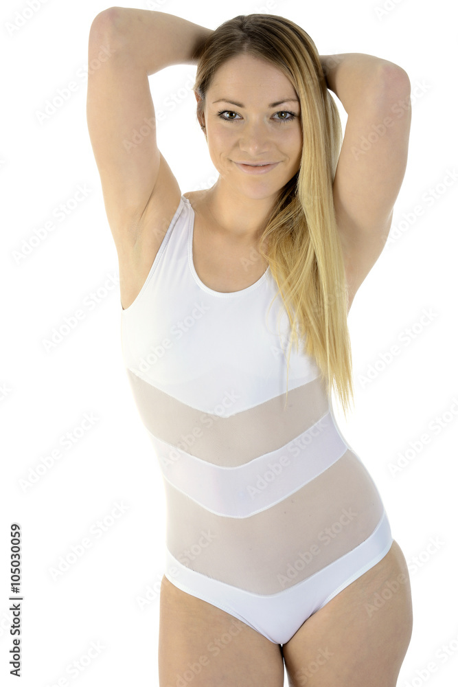 Frau trägt Badeanzug für Strand als Schwimmmode oder Bademode Stock-Foto |  Adobe Stock