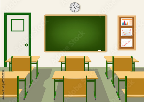 empty school classroom with blackboard 
