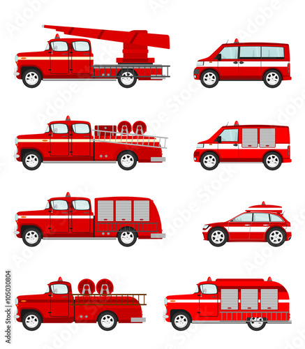 Set of cartoon firetruck on white background. Vector