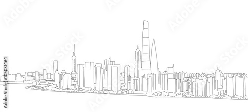 Shanghai Profile Panorama Outline Sketch
