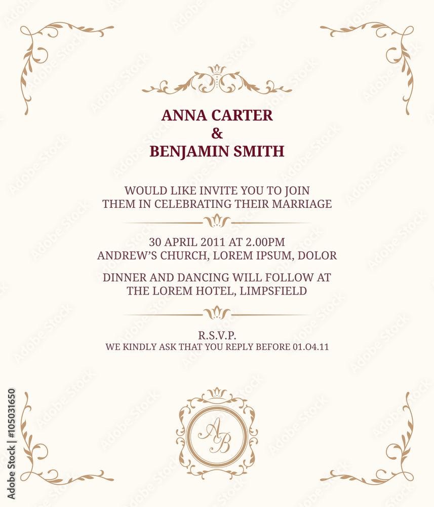 Wedding invitation with monogram Wedding invitation with monogram
