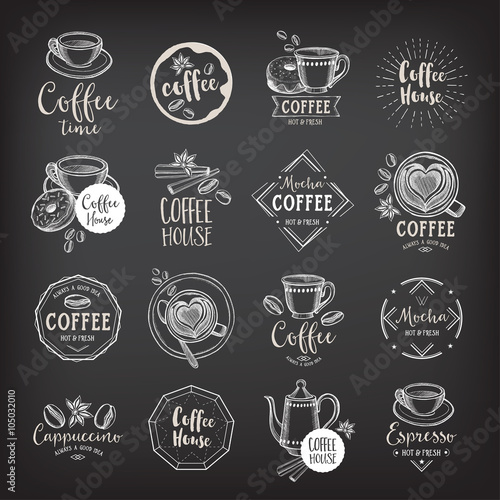 Coffee restaurant cafe badges, template design. 