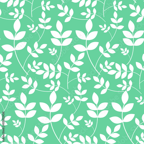 Leaves branches floral white and green mint seamless vector pattern. Nature background for wedding invitations or wallpaper texture.