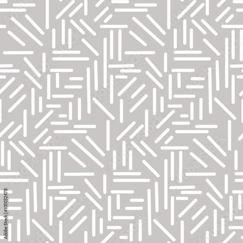 Abstract geometric white sticks on grey seamless vector pattern. Two colors monochrome textile ornament.