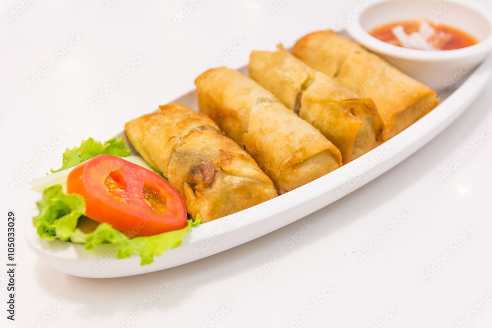 Fried Chinese Traditional Spring rolls food isolated on white ba