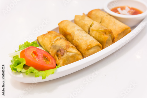 Fried Chinese Traditional Spring rolls food isolated on white ba