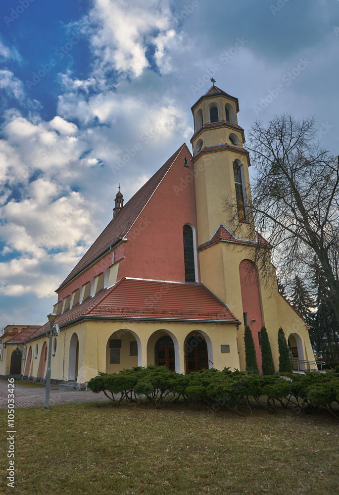 Catholic church with a belfry in Poznan.