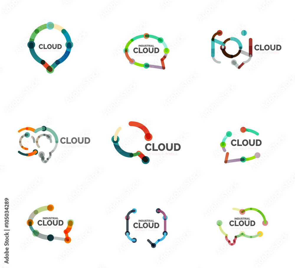 Set of flat linear design speech cloud logos. Talk bubbles, modern geometric industrial thin line icons Set of flat linear design speech cloud logos. Talk bubbles, modern geometric industrial thin line icons