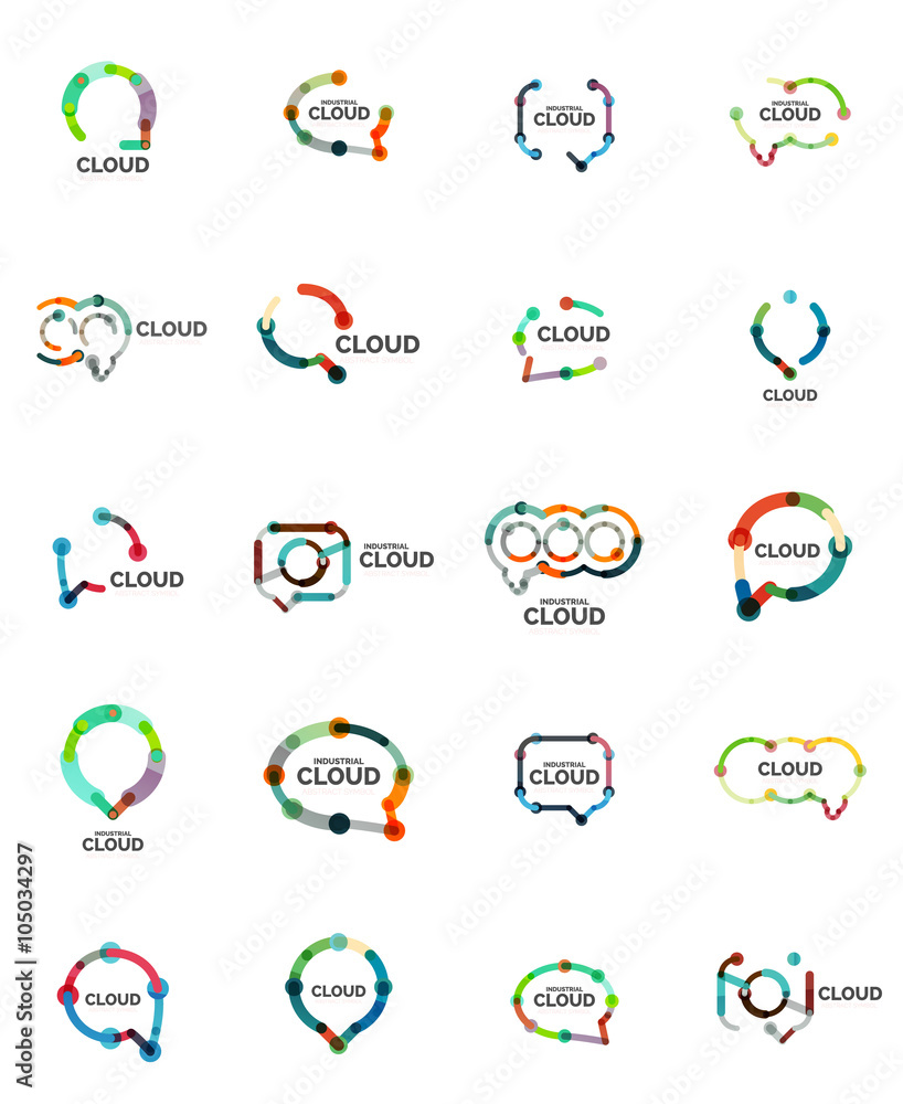 Set of flat linear design speech cloud logos. Talk bubbles, modern geometric industrial thin line icons Set of flat linear design speech cloud logos. Talk bubbles, modern geometric industrial thin line icons