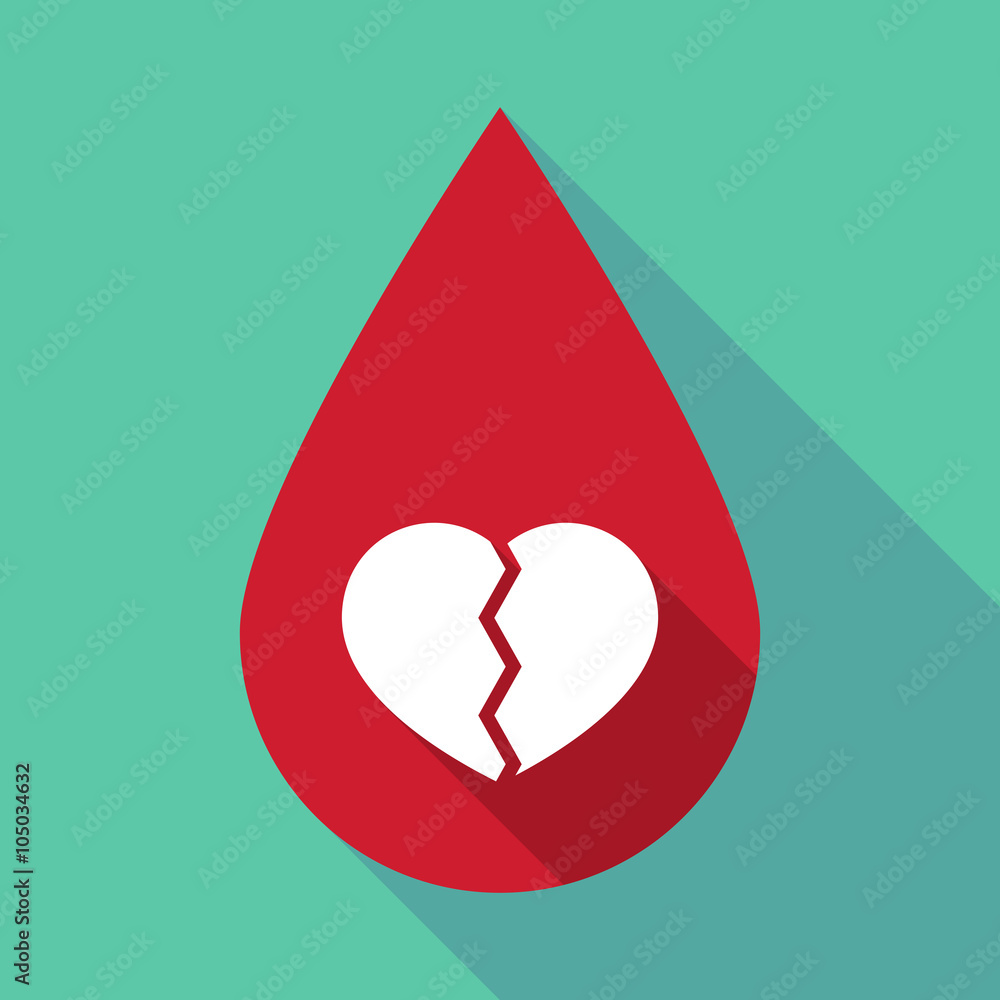 Long shadow blood drop with a broken heart Long shadow blood drop with a broken heart