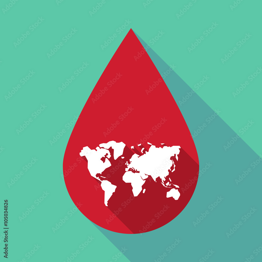 Obraz premium Long shadow blood drop with a world map