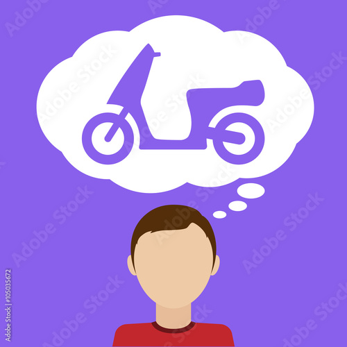 Man dream about scooter. Flat vector illustration.