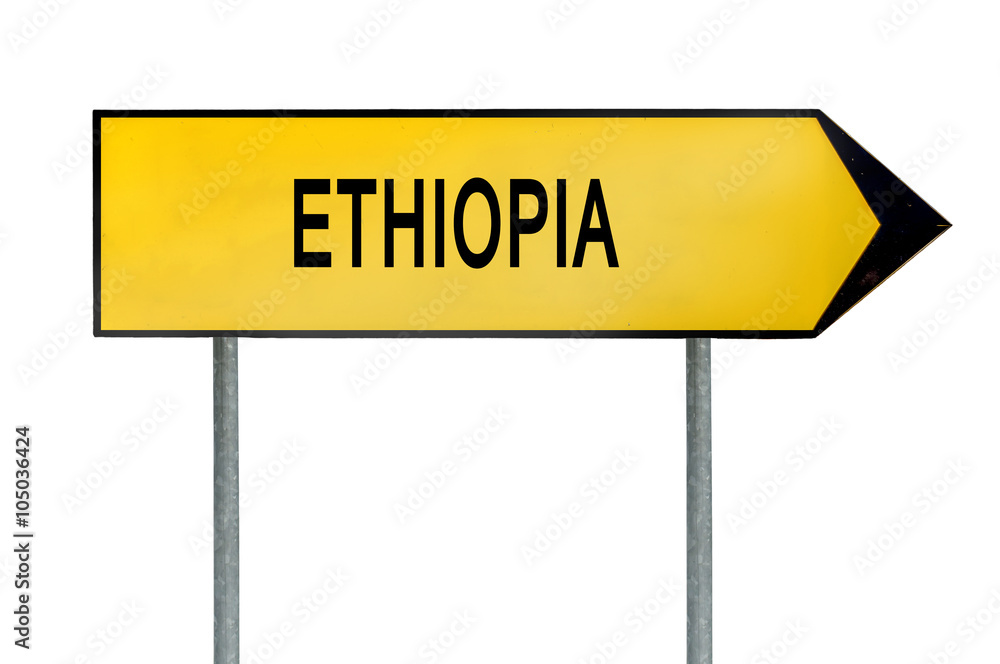 Yellow street concept sign Ethiopia isolated on white Yellow street concept sign Ethiopia isolated on white