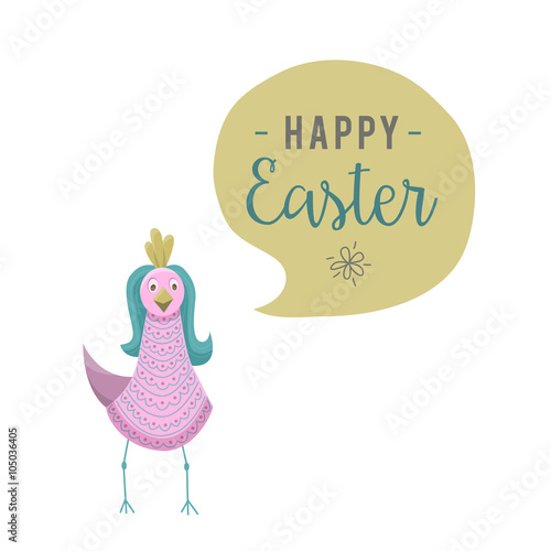 Happy easter vector illustration of bird and talking bubble. You can write here your own text. Greeting card text templates. Hello spring lettering modern style.