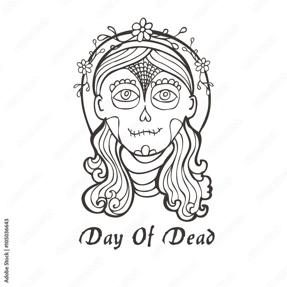 Fototapeta premium Day of dead skull girl with marigold.