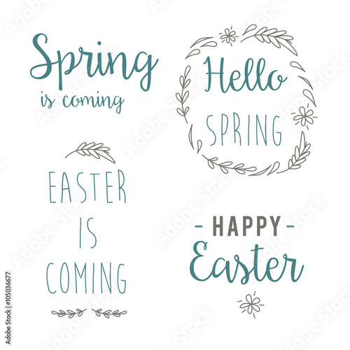 Spring and Easter vector illustration headlines. You can write here your own text. Greeting card text templates. Happy easter lettering modern style.
