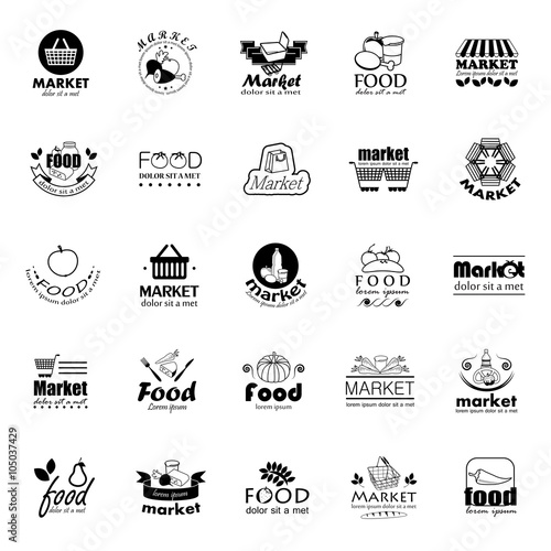 Food And Market Icons Set-Isolated On White Background:Vector Illustration,Graphic Design.For Web,Websites,Print, App,Presentation Templates,Mobile Applications And Promotional Materials.Shopping Tag