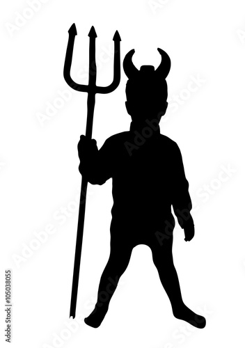 Little devil with trident (silhouette).