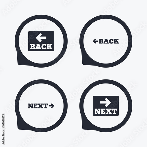 Back and next navigation signs. Arrow icons.