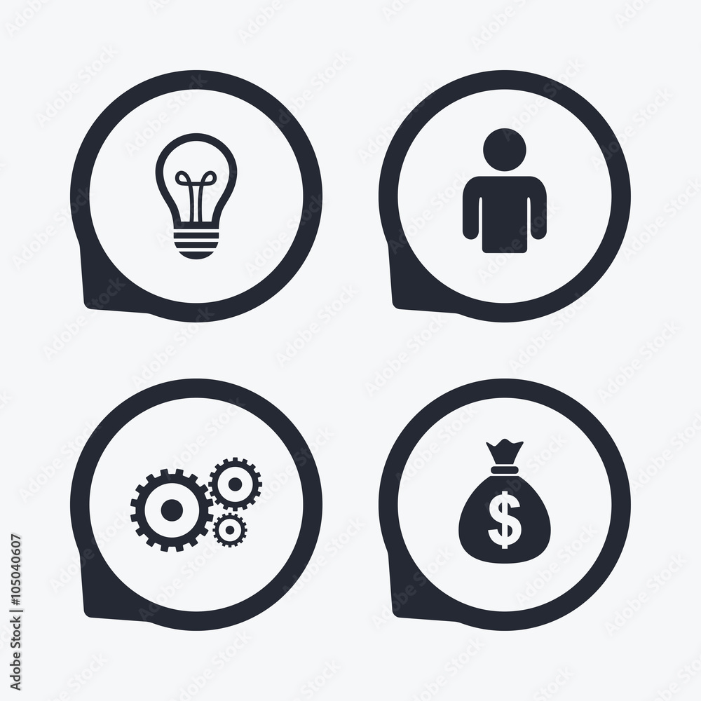 Business signs. Human and lamp bulb idea icons. Business signs. Human and lamp bulb idea icons.