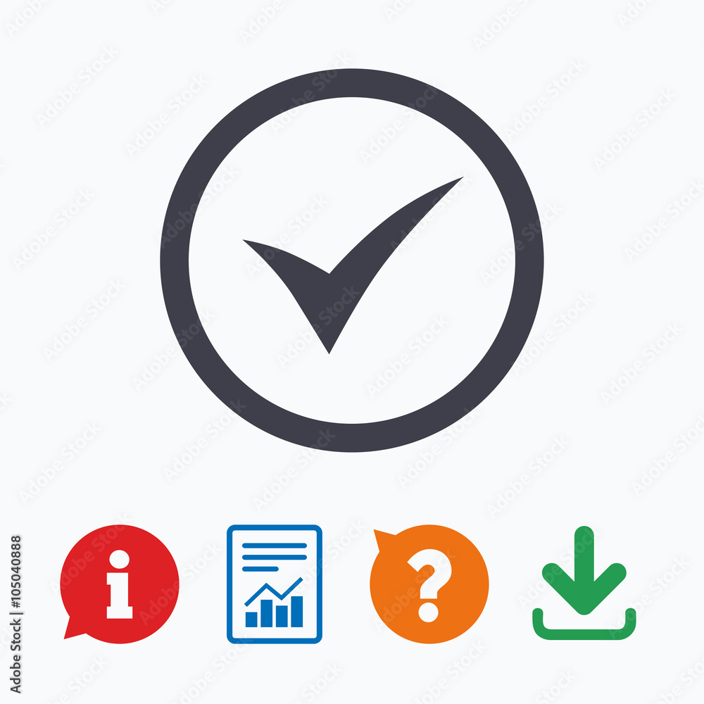 Check mark sign icon. Yes circle symbol. Check mark sign icon. Yes circle symbol.